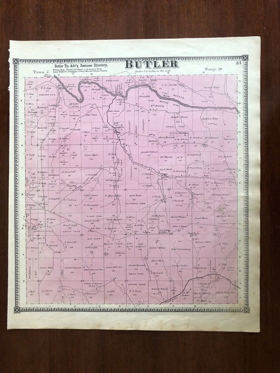 1871 Butler Township Ohio Map Caldwell & Starr Atlas of Knox Etsy