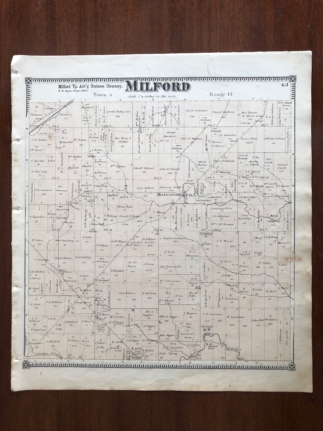 1871 Milford Township Ohio Map Caldwell & Starr Atlas of Knox Etsy