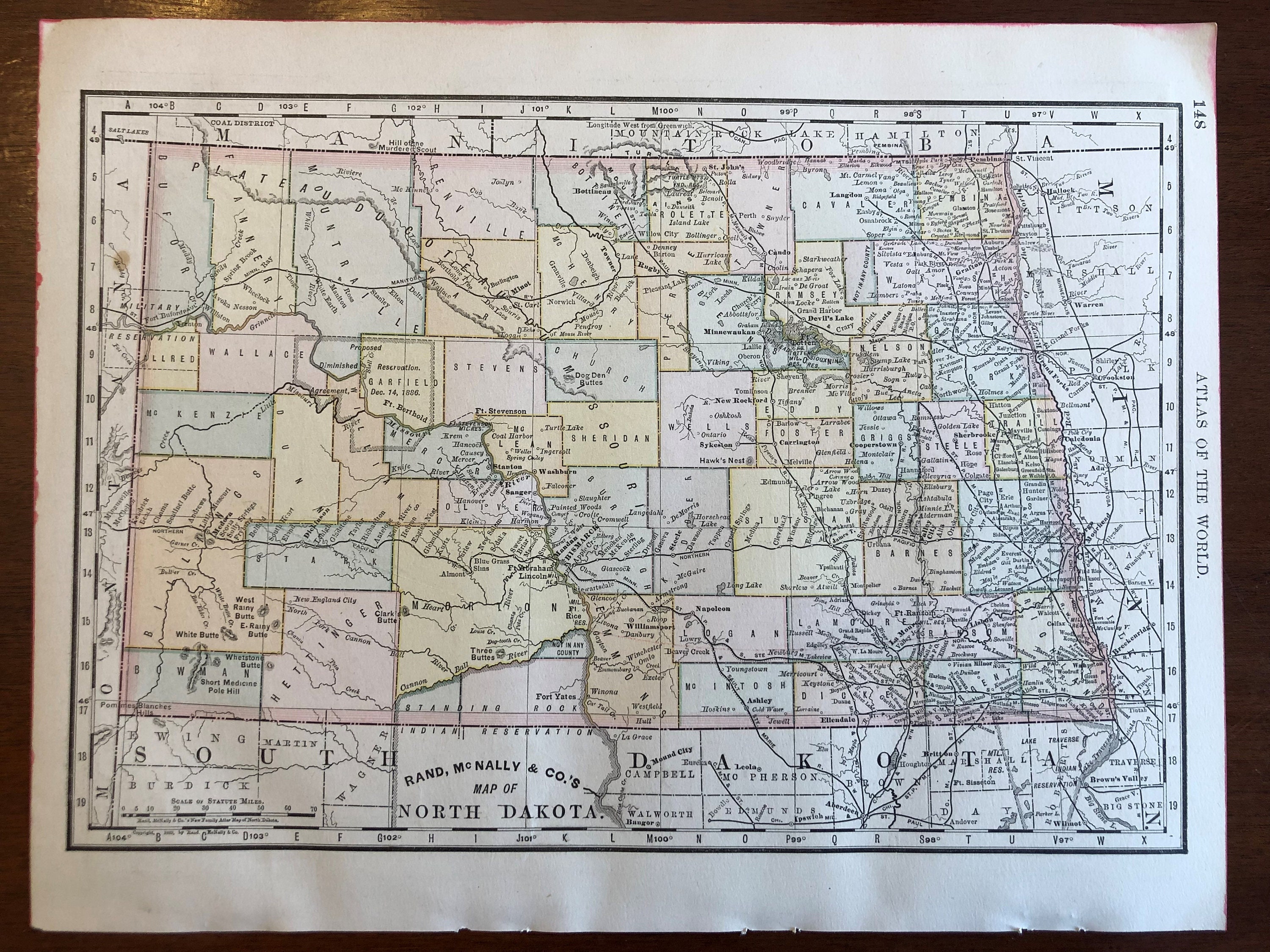 1889 North Dakota Map, Rand Mcnally Standard World Atlas Map - Etsy