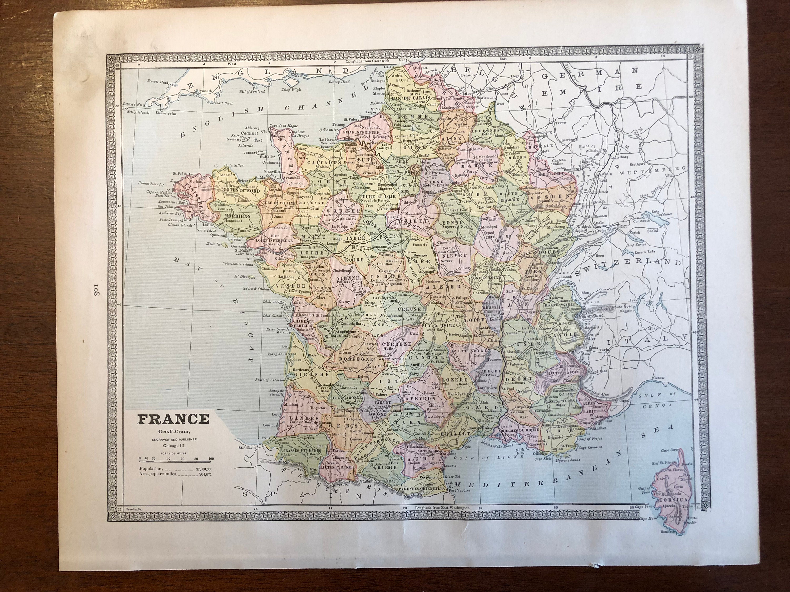 1883 France Map Cram's Unrivaled Family Atlas of the - Etsy