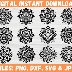 Mandala Art Svg Bundle | Floral Silhouette Zentangle Clipart | Wall Decor Cricut Cut File | Flower Plant Digital Design Png Instant Download