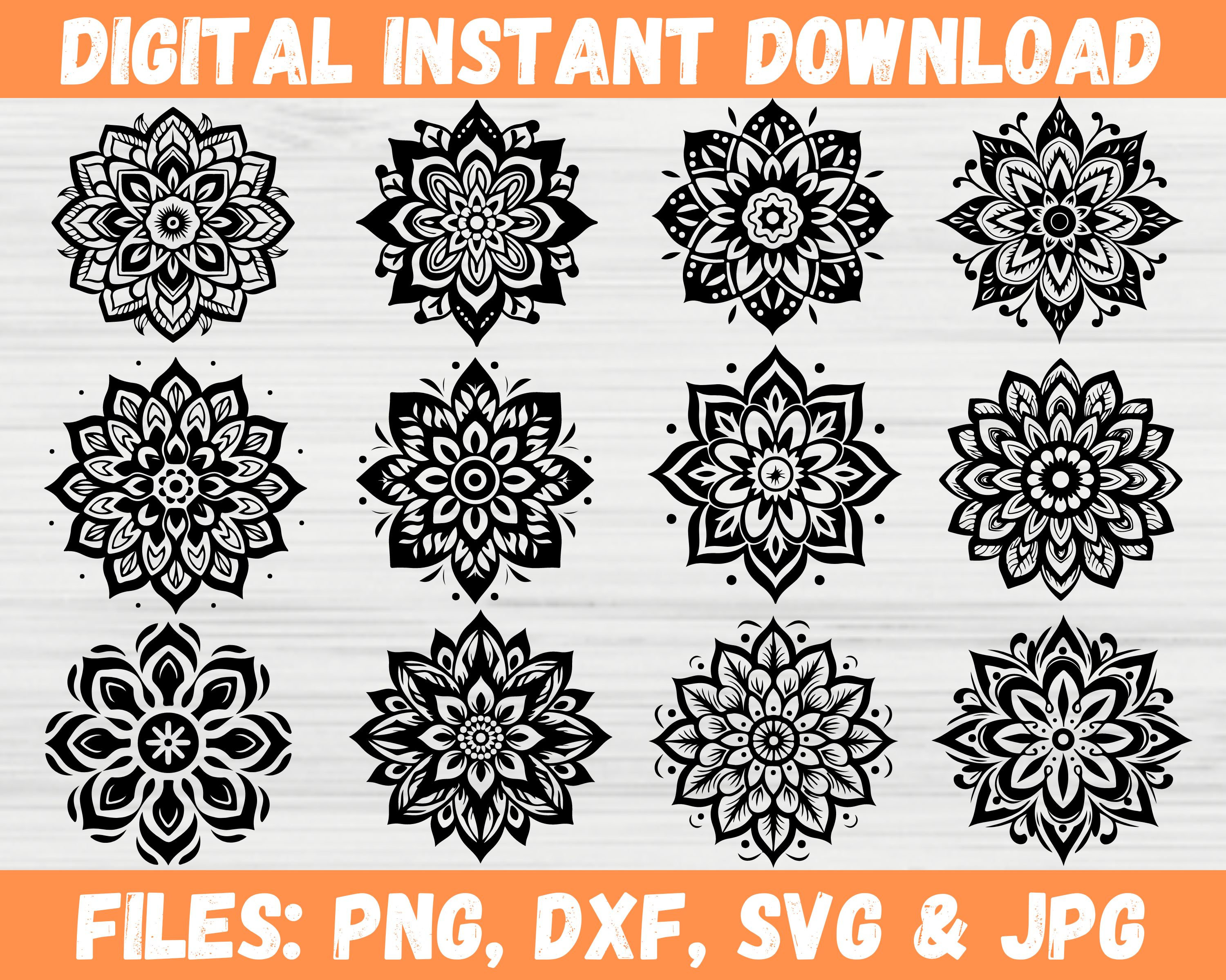 Mandala Art Svg Bundle | Floral Silhouette Zentangle Clipart 
