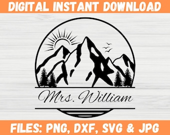 Mountain Monogram, Sun svg, Lake svg, Forest svg, Mountain svg, Outdoors SVG, Forest Scenery SVG, Mountain PNG, Pine Tree svg, Sunrise svg