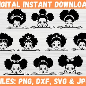 Afro Girls SVG Bundle | African Women Clipart Collection | Elegant Black Queen Silhouettes & Curly Hair Vectors | Ideal for Creating Apparel