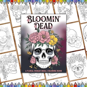 Floral Human Skull Coloring Pages, Horror Coloring Book, Adults And Kids Coloring Book, Skull Coloring Book, Grayscale Floral Coloring Sheet