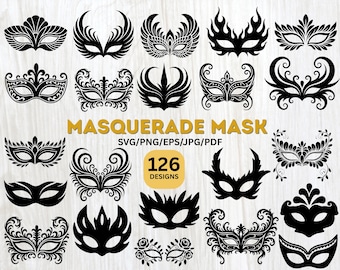 Carnival Mask SVG Bundle, 125 Masquerade Mask SVG, Mardi Gras Mask Cut Files for Cricut, Commercial Use