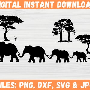 Elefantenfamilie SVG-Bundle, niedlicher Elefant Umriss, Afrika Safari Baby Elefant Silhouette, Elefant Vektor Clipart Png, Cricut-Dateien für Aufhänger