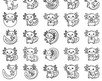 Kawaii Axolotl SVG Bundle, Cute Aquatic Animal Cut Files for Cricut Shirts and Stickers