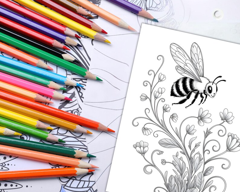 Bee and flower vine coloring pages
Bee and blooming roses coloring pages
Bee and floral garden illustrations
Bee with rose petals coloring
Bee and flower leaves coloring pages
Bee in a garden of blooms coloring
Bee and blossom scene coloring pages
Bee flying with petals coloring pages