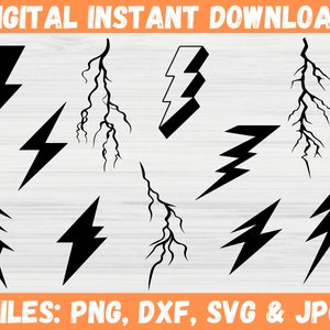Lightning Bolt SVG Bundle Flash Lightning Thunder Silhouette Lightning Bolt Clipart Thunderbolt Cricut File Commercial Use Instant Download