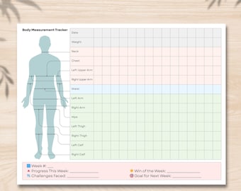 Body Measurement Tracker Printable | Weight Loss Tracker | Body Measurement Chart | Male and Female | PDF Instant Download