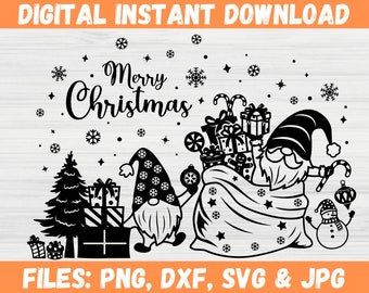 Christmas Gnome SVG, Merry Christmas SVG, Holiday Gnomes SVG, Winter Gnome Clipart, Gnome Christmas Wagon svg, Christmas Car svg, Santa svg