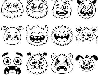 12 Cute Monster Clipart Pack | Labubu PNG Faces for Digital Scrapbooking | Halloween SVG Cut Files | Sublimation Design | Sticker Art