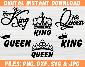 King and Queen SVG Bundle, Crown Card Couple Cut File, His Queen Her King, Playing Card Design, Cricut Silhouette