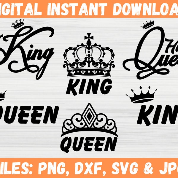 King and Queen SVG, King SVG, Queen svg, King Queen svg, Playing Card svg, Couples Shirt svg, Royalty Crown, Cricut File, His Queen Her King