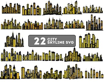City Skyline SVG for Cricut | 22 Digital Buildings Silhouette Designs | New York, US City Skyline SVG Bundle, Instant Vector Download