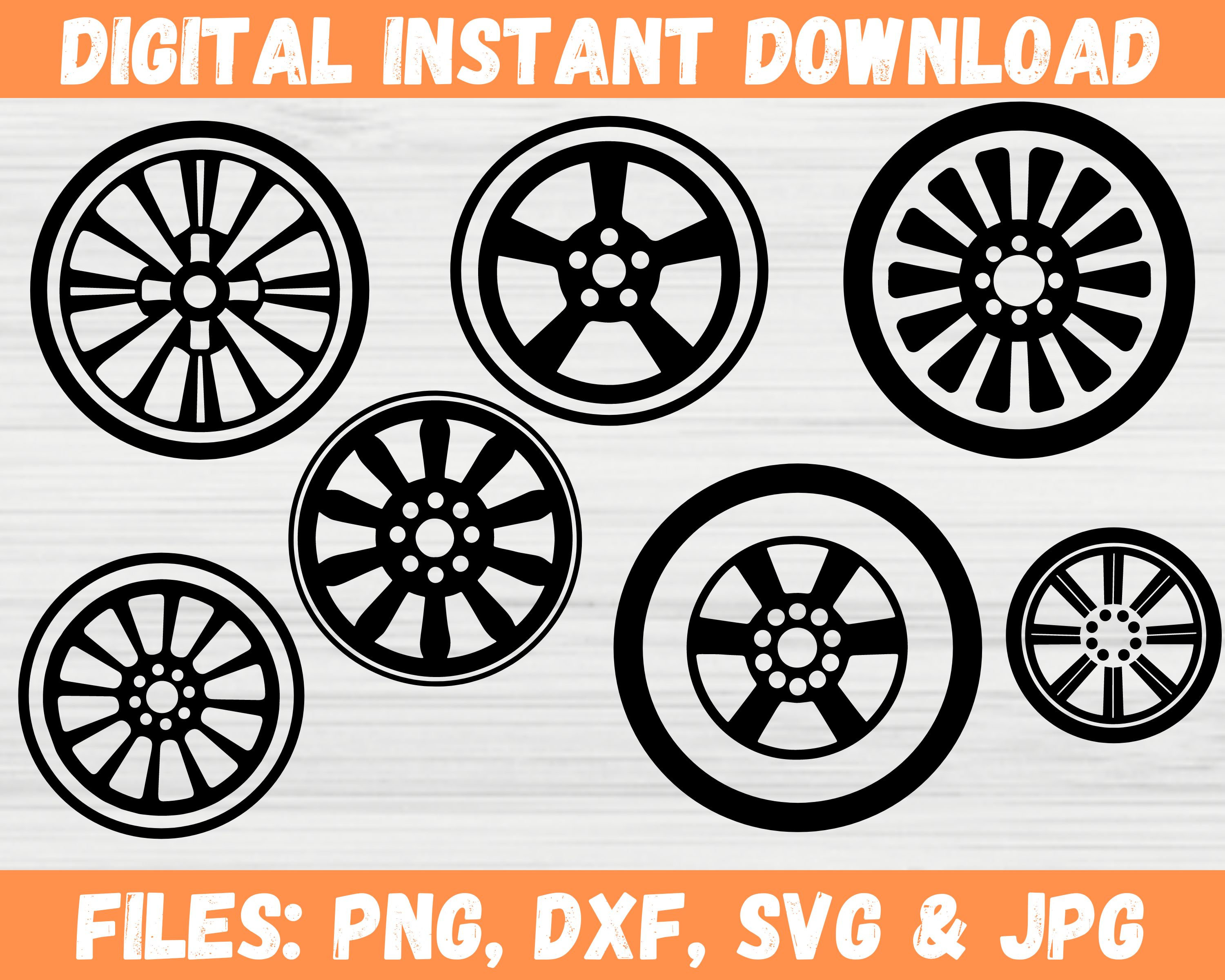 Car Wheels SVG Bundle | Vehicle Tire SVG Collection | Includes Various Automobile Wheel and Tire Designs for Car Enthusiasts | Garage Decor.