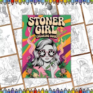 Stoner Girl Adult Coloring Book,  Hippie Women Coloring Pages, Adult Trippy psychedelic Stoner coloring Pages, Manga Anime Coloring Pages