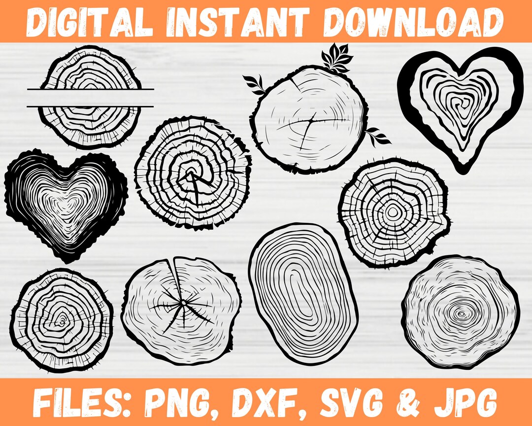 Tree Rings SVG Bundle, Tree Trunk Slice Monogram, Rustic Wood Grain ...