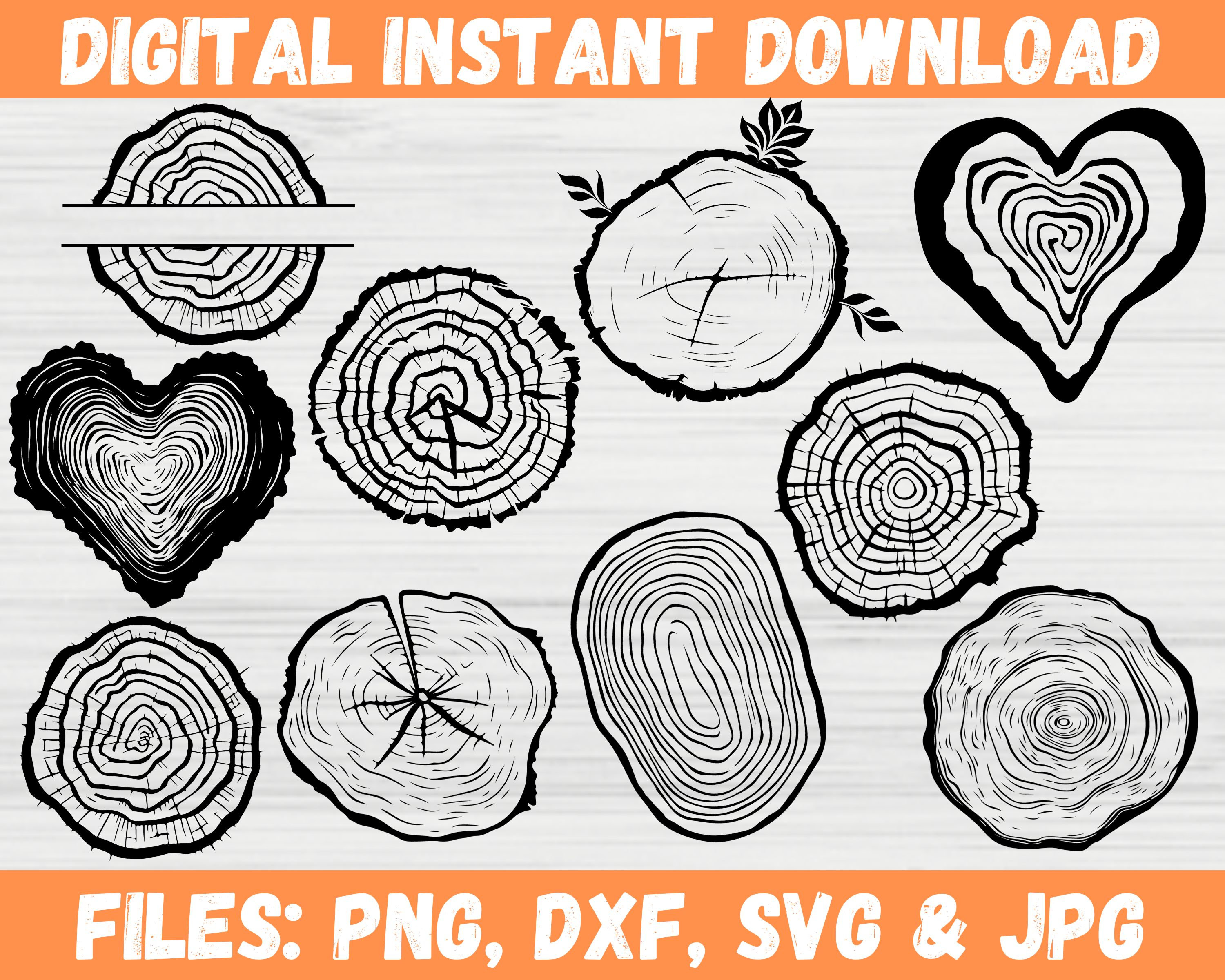 Tree Rings SVG Bundle, Tree Trunk Slice Clipart, Tree Rings Heart ...