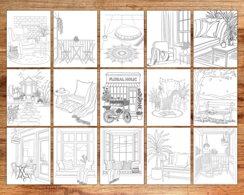 Peaceful Spaces Coloring Pages, Cozy Corner Coloring Book PDF, Relaxing ...