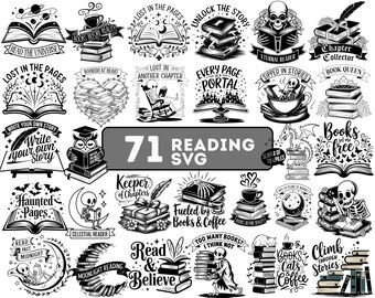 Reading SVG Bundle | Book Lover Designs | Library Art (Digital Download)