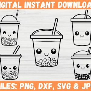 Bubble Tea SVG Bundle, süße Boba trinken Clipart, Kawaii süße Sommer Lebensmittel, Milch Tee Silhouette, digitaler Download, Cricut geschnitten Dateien für SVG