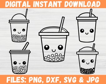 Bubble Tea SVG Bundle, Cute Boba Drink Clipart, Kawaii Cute Summer Foods, Milk Tea Silhouette, Digital Download, Cricut Cut Files for Svg