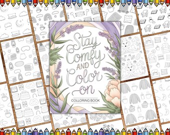 Livre de coloriage PDF confortables, 38 pages à colorier pour adultes audacieuses et faciles avec des motifs rétro confortables