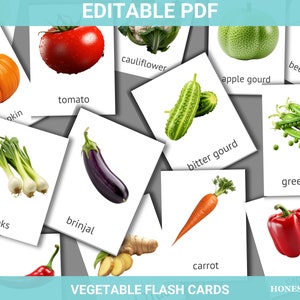 Veggie Karteikarten | Bearbeitbare PDF Kid Flashcards | Gemüse Karteikarten Printable | Kinder Flash Karten, Montessori, Preschool, Gemüse Karten