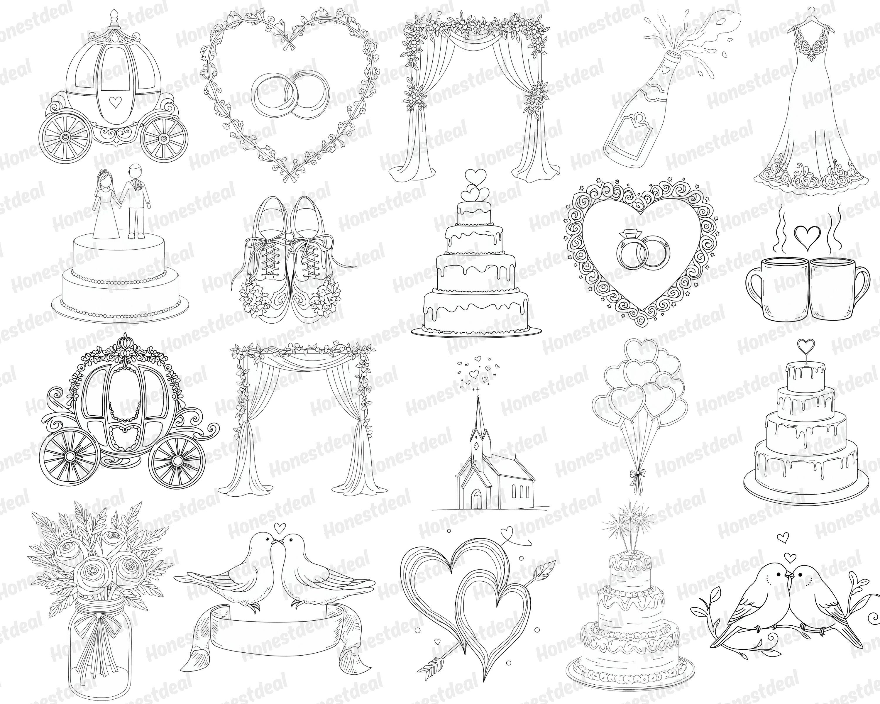 70 Whimsical Wedding SVG Bundle, Hand Drawn Wedding Clipart for Cricut ...