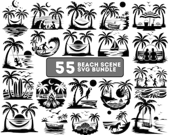 Tropisch strandscène SVG-bundel | Zomer palmboom oceaankunst voor Cricut en Silhouette Crafts & Decor Projects