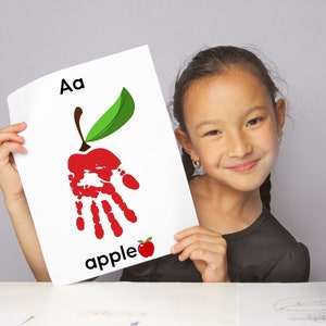 scrapbook-style handprint alphabet book
embossed handprint alphabet book
pop-up handprint alphabet book
stitched handprint alphabet book
fabric handprint alphabet book
wooden handprint alphabet book