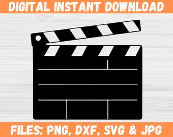 Filmklapper gesneden SVG-bestand, film film klepel bord voor Cricut silhouet, Cinema Slate Clipart PNG DXF direct downloaden