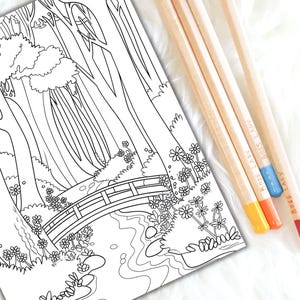enchanted forest printable coloring pages magical coloring book adults stress relief coloring for teens grayscale coloring pages adult relaxation forest animals whimsical trees nature designs