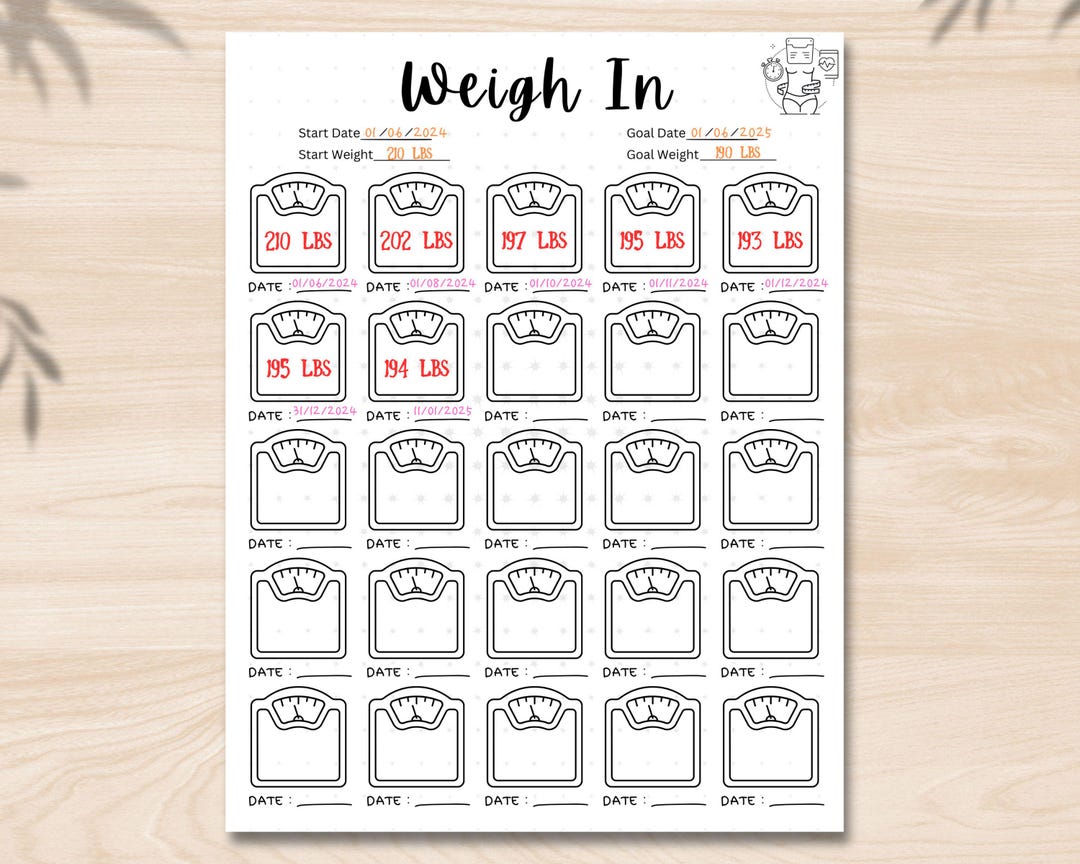 Minimalist Weight Loss Tracker, Printable Undated Fitness Journal ...