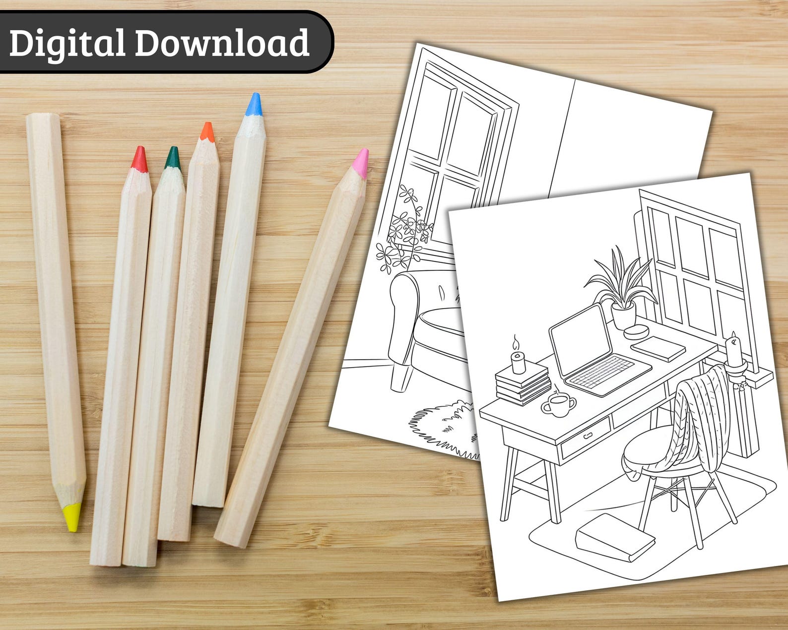 Peaceful Spaces Coloring Pages, Cozy Corner Coloring Book PDF, Relaxing ...