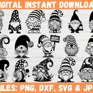 Christmas Gnome Bundle SVG, Funny Gnome Clipart, Merry Xmas Holiday, Winter Festive Gnome Clipart, Christmas Doodle, Gnomies svg Cut File