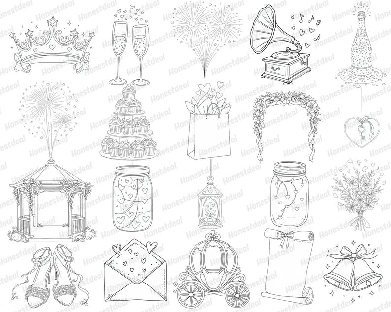 70 Whimsical Wedding SVG Bundle, Hand Drawn Wedding Clipart for Cricut ...