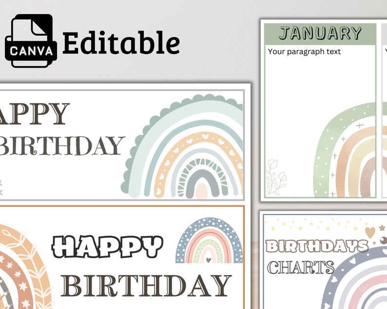 Boho Rainbow Birthday Classroom Display, Editable Monthly Birthday ...