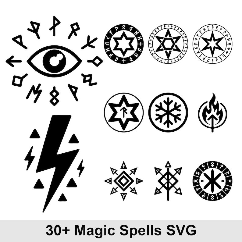 30 Magic Symbols SVG Bundle, Arcane Spell Circle & Rune Icons for ...