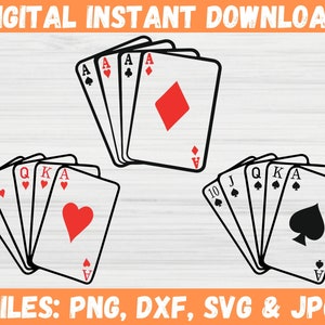 Playing Cards SVG Bundle, Poker Game Card Clipart, Royal Flush Cards Silhouette, Aces Playing Hand Cards, Digital Download, Cricut Cut File