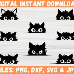 Peeking Cat SVG Bundle, Curious Kitten Clipart, Peeking Cats T-shirt Decal Silhouette, Cute Fur Cat Digital Download, Cricut Files for SVG