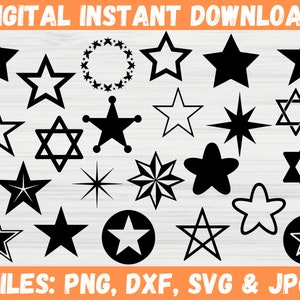 Star SVG Bundle Night Sky Shooting Star Clipart Decal Space Star Outline Icon Shape Vector Cricut Cut File Commercial Use Instant Download