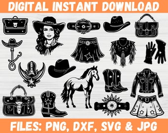 Cowgirl SVG Bundle | Western Rodeo Kunst, Vintage & Retro Designs, Landmädchen Zitate | Digitaler Download für Cricut und Silhouette