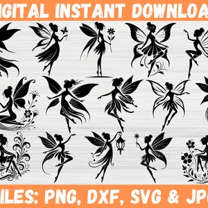 Fairy Silhouette SVG Bundle, fairy silhouettes, butterfly wings, Fairy Clipart, Fairy Svg, Tooth Fairy svg, Forest Fairies Svg, princess svg
