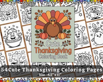 54 Thanksgiving Coloring Pages for Kids & Adults | Commercial Use Printable Coloring Sheets, Fall Activities for Kids, Instant Download PDF
