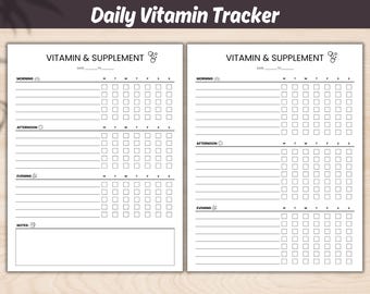 Daily Vitamin Tracker Printable | Health & Wellness Planner | Supplement Log and Medication Chart Digital Download