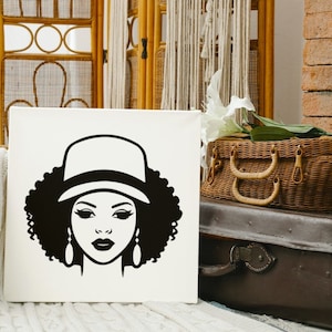 Afro Woman Cap Low Hat SVG, Beau paquet de silhouette afro-américaine, Black Queen Melanin Vector, Afro Hair Girl Cricut Files pour Svg image 2