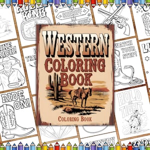 Western Coloring Book, Horse Coloring Pages, Western Life Coloring Book, Wild West Comic Coloring Book, Cowboy Coloring Book, Comic Coloring